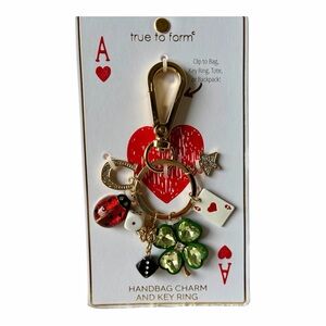 Lady Luck Keychain-Dice, 4-Leaf Clover, Horseshoe, and Ladybug Jeweled Charms